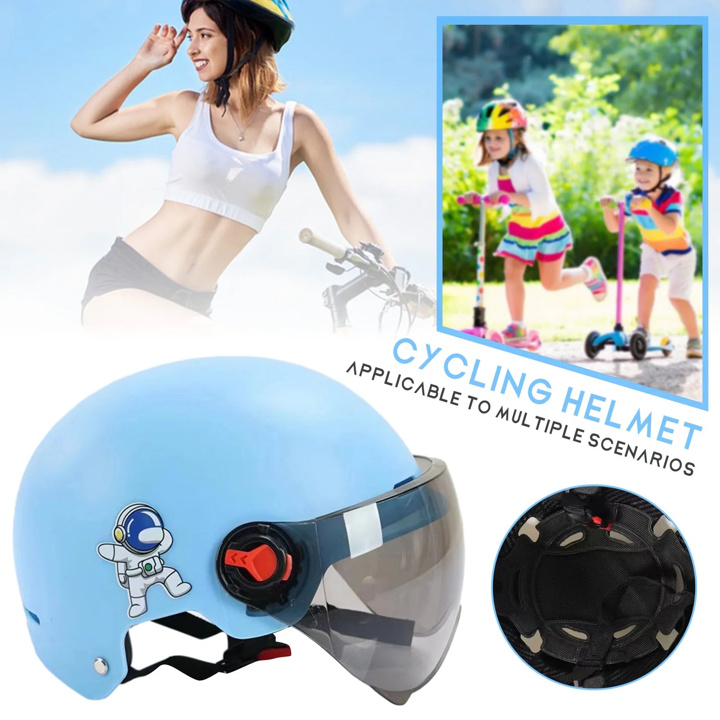 Men Motorcycle Helmet,Woman Electric Motor Car Scooter Bike Open Face Half Helmet,Anti-UV Safety Hat Bicycle Cap with Goggles